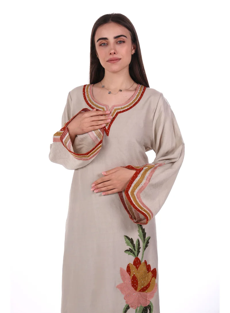 AL BENT AL SHARQIEH beige women jalabiya , arabian traditional dress for Women | Best Price UAE
